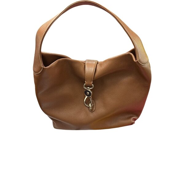 Dooney & Bourke Purse Brown Leather Logo Lock Sac Shoulder Tote Pebbled Leather - Picture 1 of 16